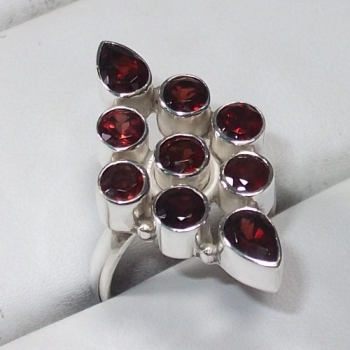 Pure silver Indian style red Garnet gemstone ring